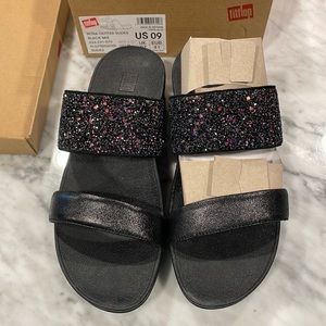 Fitflop Rosa Glitter Slides black mix 9 NIB new